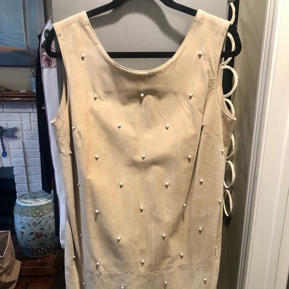 Danier Beige suede sleeveless dress with faux pearl accents. Size Large